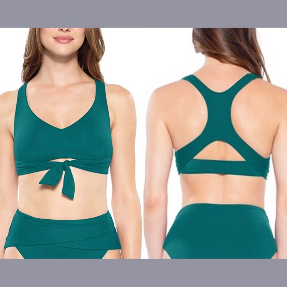 NWT Becca [ Medium ] Color Code Tie Front Bikini Top‎ in Fern Green